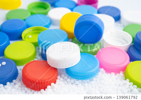 Plastic recycle pellets and caps for industrial use. 139061792