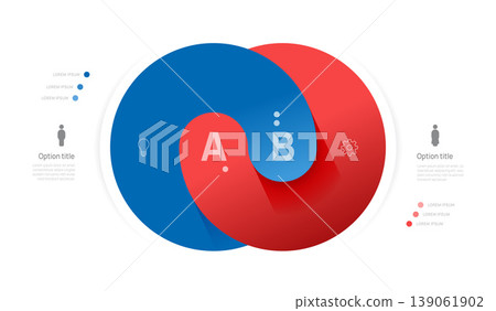 Venn diagram business infographic circle chart template 2 options, presentation with Circular diagram elements vector illustration. Venn diagram business infographic circle chart template 2 options, presentation with Circular diagram elements vector illustration. 139061902