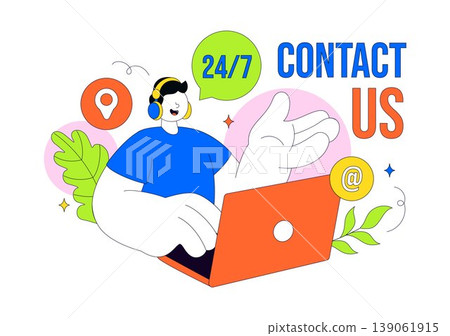 Contact Us Illustration Customer Support Featuring Twenty Four Seven Hours Service Hotline Email Communication And Online Help Desk Assistance Design 139061915