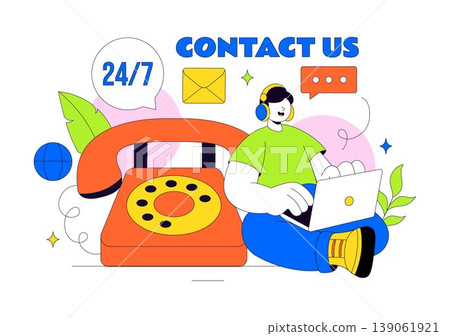 Contact Us Illustration Customer Support Featuring Twenty Four Seven Hours Service Hotline Email Communication And Online Help Desk Assistance Design 139061921