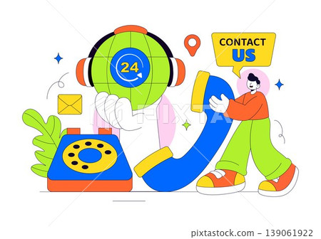 Contact Us Illustration Customer Support Featuring Twenty Four Seven Hours Service Hotline Email Communication And Online Help Desk Assistance Design 139061922