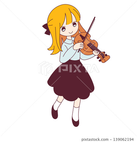 一幅女孩拉小提琴的插圖 139062194