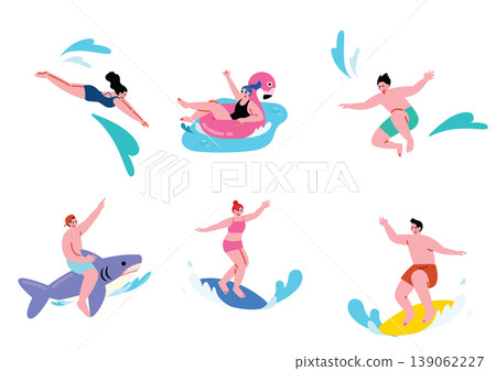 Illustration set of people playing in the sea 139062227