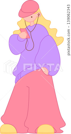 A street-style woman listening to music A street-style woman listening to music 139062343