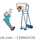 An illustration of a male student playing basketball and shooting the ball into the goal. 139062439