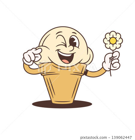 Charming Winking Ice Cream Character With Flower Cartoon Vector Illustration Charming Winking Ice Cream Character With Flower Cartoon Vector Illustration 139062447