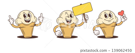 A Set Of Ice Cream Character In Various Poses Cartoon Vector Illustration A Set Of Ice Cream Character In Various Poses Cartoon Vector Illustration 139062450