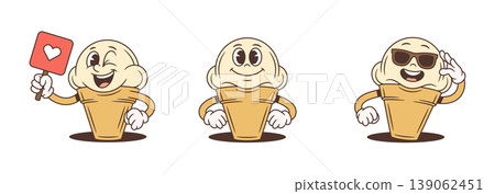A Set Of Cool Ice Cream Character Poses Cartoon Vector Illustration A Set Of Cool Ice Cream Character Poses Cartoon Vector Illustration 139062451