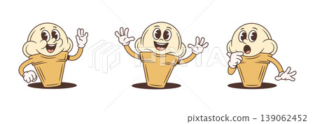 A Set Of Ice Cream Character In Expressive Poses Cartoon Vector Illustration 139062452