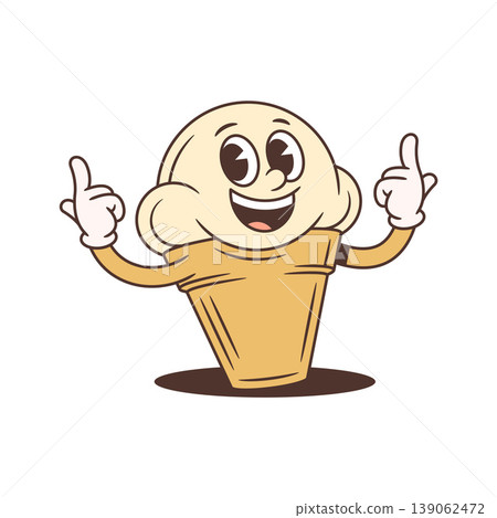 Happy Ice Cream Mascot In A Cone Pointing Upwards Cartoon Character Vector Illustration Happy Ice Cream Mascot In A Cone Pointing Upwards Cartoon Character Vector Illustration 139062472