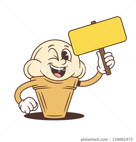Winking Ice Cream Character Holding A Sign Retro Cartoon Mascot Vector Illustration Winking Ice Cream Character Holding A Sign Retro Cartoon Mascot Vector Illustration 139062473