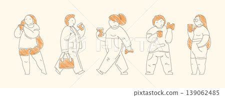 Minimalist Line Art Group Of Five People Enjoying Takeaway Coffee Vector 139062485