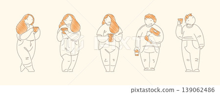 Minimalist Line Art Five People Holding Coffee Cups In Various Poses Vector Minimalist Line Art Five People Holding Coffee Cups In Various Poses Vector 139062486