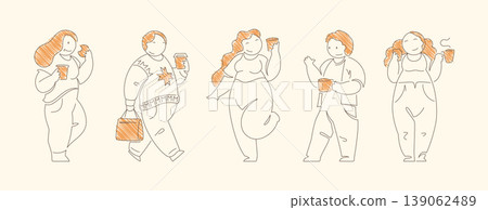 Minimalist Line Art Five Coffee Lover Characters Drinking Dancing With Cookie And Sandwich Minimalist Line Art Five Coffee Lover Characters Drinking Dancing With Cookie And Sandwich 139062489