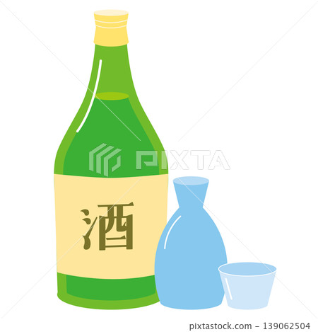 日本清酒壺和清酒杯，飲品插圖 139062504