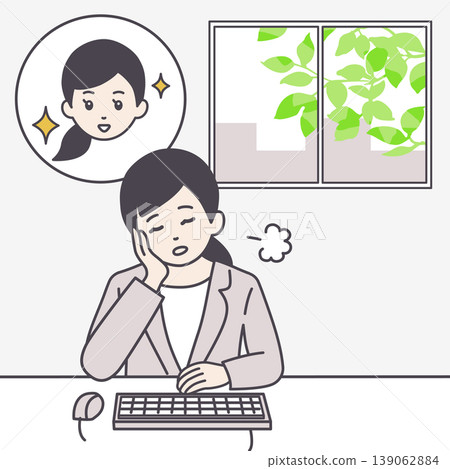 An illustration of a female employee sighing due to May blues. An illustration of a female employee sighing due to May blues. 139062884