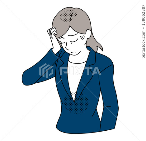 A businesswoman with her hand on her head, deep in thought. 139062887