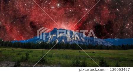 a beautiful night shot of a mountain in the night starry sky a beautiful night shot of a mountain in the night starry sky 139063437