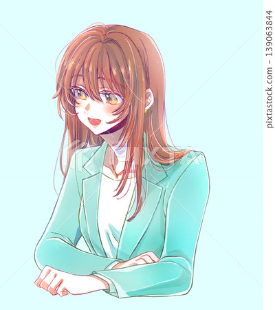 A woman in a suit that speaks with a smile 139063844