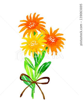一束簡單的鮮豔鮮花;手繪水彩植物插圖。 一束簡單的鮮豔鮮花;手繪水彩植物插圖。 139063895