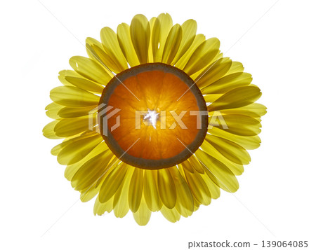 fresh orange among flower petals 139064085