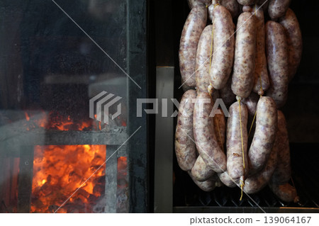 Argentinian sausages hanging detail close up Argentinian sausages hanging detail close up 139064167