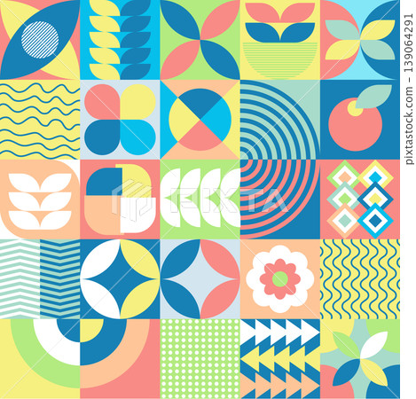 Abstract Geometric minimalist scandinavian shapes pattern background, for wallpaper, banner, background, textile, fabric Abstract Geometric minimalist scandinavian shapes pattern background, for wallpaper, banner, background, textile, fabric 139064291
