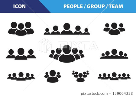 People Group Icons Set  Team, Community, User Avatars, Crowd Silhouette Collection 139064338