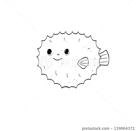 Cute puffer fish character sketch for kids sticker pack on a transparent background 139064372