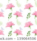 A pattern of green branches and rose 1, done in watercolor. Suitable for textiles, paper, and all types of packaging 139064506
