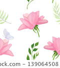 A pattern of green branches and rose, done in watercolor. Suitable for textiles, paper, and all types of packaging. 139064508