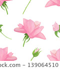 A pattern of green branches and rose 2, done in watercolor. Suitable for textiles, paper, and all types of packaging 139064510
