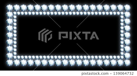 A frame with glowing gemstones or rhinestones, against a black background. 139064732