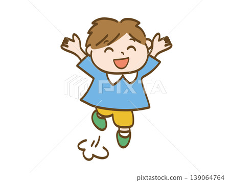 A little boy from daycare jumps for joy. 139064764