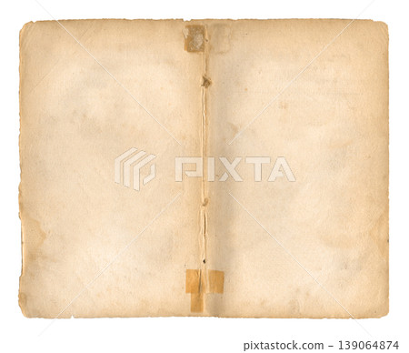Aged stitched paper sheet isolated on white Aged stitched paper sheet isolated on white 139064874