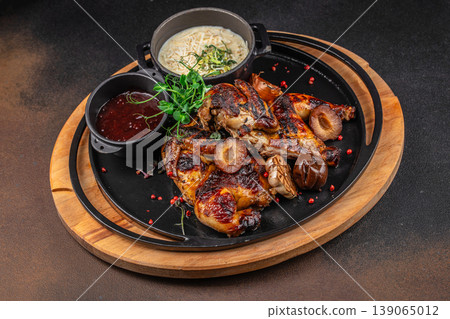 chicken grilled meat with sauce roasted dish restaurant food chicken grilled meat with sauce roasted dish restaurant food 139065012