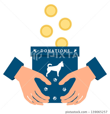 Donation box with coins dropping and dog icon, representing charity for animal welfare Donation box with coins dropping and dog icon, representing charity for animal welfare 139065257