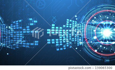 Abstract background. Scientific and technological concept with the use of technical elements formed in the shape of a circle. Vector 139065300