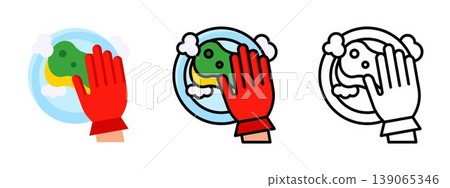 Washing Dishes Cleaning Kitchen Plate Icon Vector Washing Dishes Cleaning Kitchen Plate Icon Vector 139065346