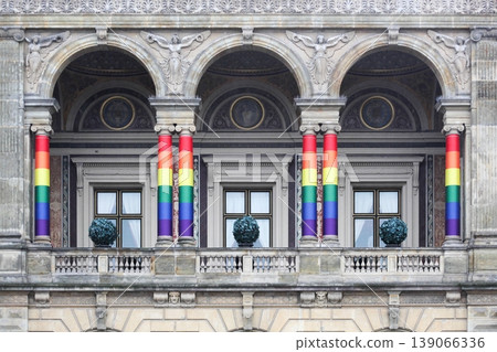 Facade of the Royal Danish theatre in Copenhagen during the Pride week Facade of the Royal Danish theatre in Copenhagen during the Pride week 139066336