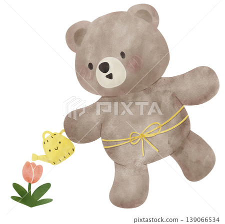 Spring Bear Coquette Joyful Spring Garden Nature cute hand drawing cartoon watercolor illustration Spring Bear Coquette Joyful Spring Garden Nature cute hand drawing cartoon watercolor illustration 139066534