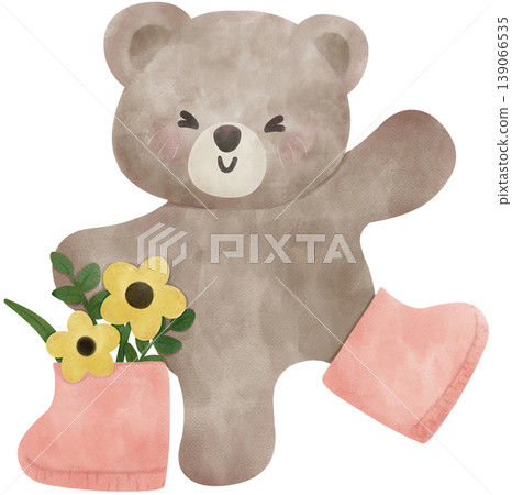 Spring Bear Coquette Joyful Spring Garden Nature cute hand drawing cartoon watercolor illustration Spring Bear Coquette Joyful Spring Garden Nature cute hand drawing cartoon watercolor illustration 139066535