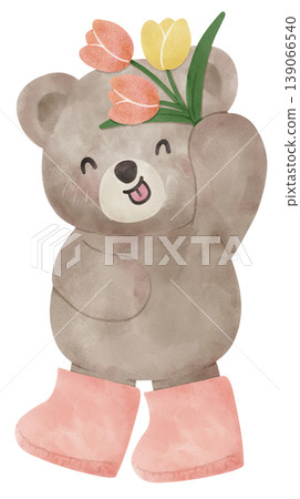 Spring Bear Coquette Joyful Spring Garden Nature cute hand drawing cartoon watercolor illustration Spring Bear Coquette Joyful Spring Garden Nature cute hand drawing cartoon watercolor illustration 139066540