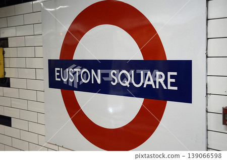 Euston Square station sign london underground metro tube train detail Euston Square station sign london underground metro tube train detail 139066598