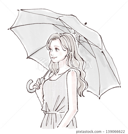 雨季雨天,一位女子/女孩撐著傘 / 水彩風格,手繪插圖素材。 雨季雨天,一位女子/女孩撐著傘 / 水彩風格,手繪插圖素材。 139066622