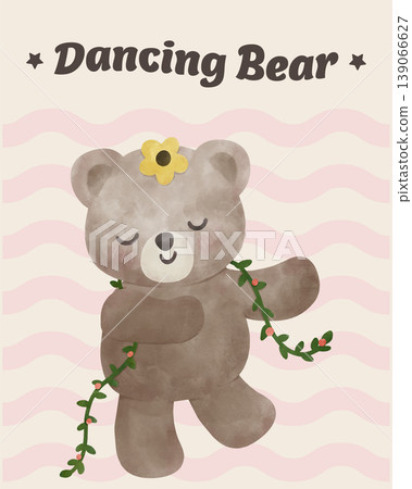 Dancing Spring Bear Coquette Joyful in Spring Garden Nature Theme illustration Dancing Spring Bear Coquette Joyful in Spring Garden Nature Theme illustration 139066627