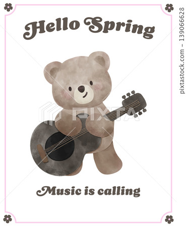 Spring Bear Coquette Joyful Playing Guitar in Spring Garden Nature Theme illustration Spring Bear Coquette Joyful Playing Guitar in Spring Garden Nature Theme illustration 139066628