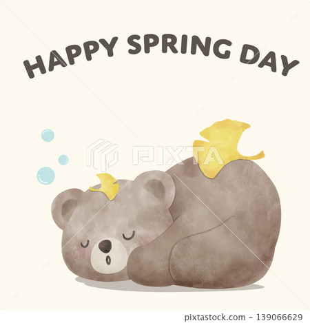 Spring Bear Coquette Joyful Sleep and Ginko leaf in Spring Garden Nature Theme illustration Spring Bear Coquette Joyful Sleep and Ginko leaf in Spring Garden Nature Theme illustration 139066629