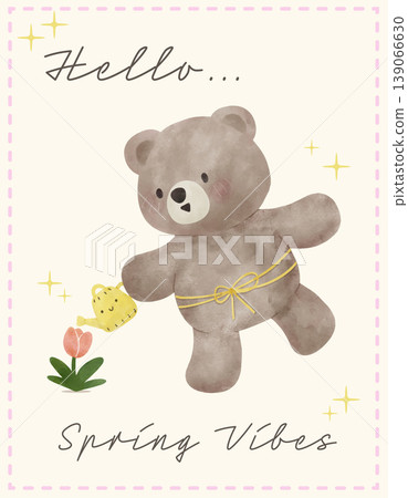 Spring Bear Coquette Joyful Watering Tulip flower in Spring Garden Nature Theme illustration Spring Bear Coquette Joyful Watering Tulip flower in Spring Garden Nature Theme illustration 139066630
