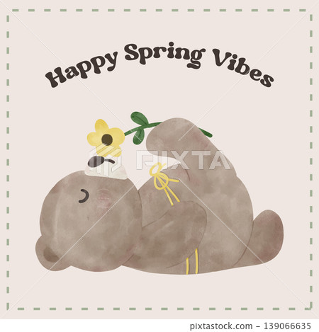 Spring Yoga Bear Coquette Joyful smelling flower in Spring Garden Nature Theme illustration Spring Yoga Bear Coquette Joyful smelling flower in Spring Garden Nature Theme illustration 139066635